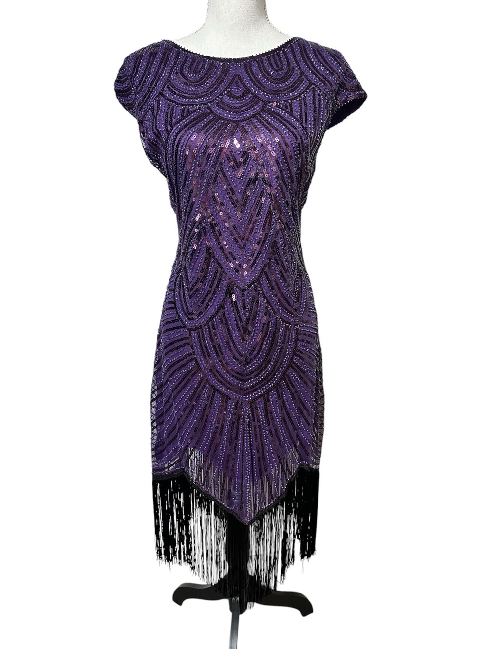 Purple Beaded Fringe Cocktail Dress